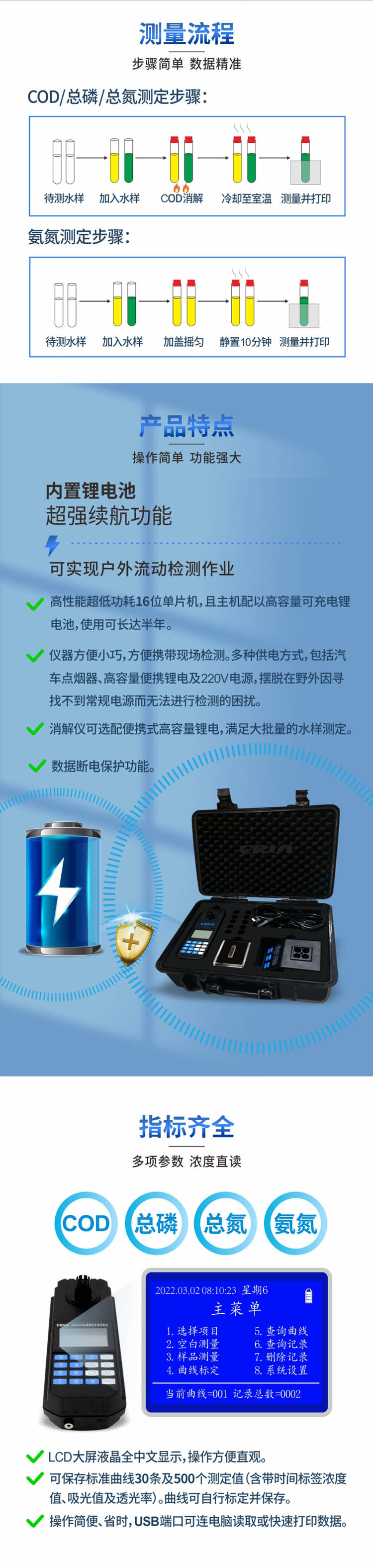 便攜式多參數(shù)COD、氨氮、總磷、總氮水質(zhì)測(cè)定儀